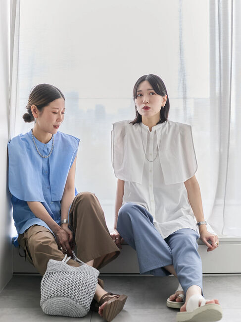 Samansa Mos2 blue「ケープブラウス」|シャツ・ブラウス|