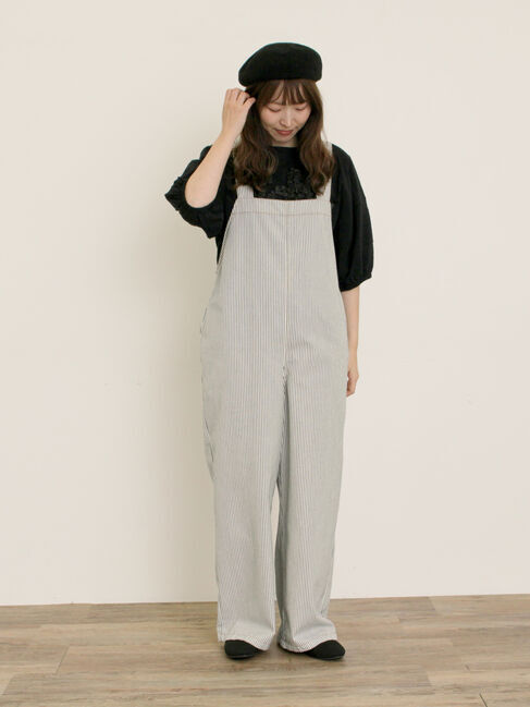 Samansa Mos2「刺繍デニム/ヒッコリーサロペットパンツ」|その他|