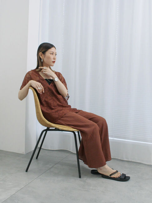 Samansa Mos2 blue「楊柳ガウチョパンツ」|その他|