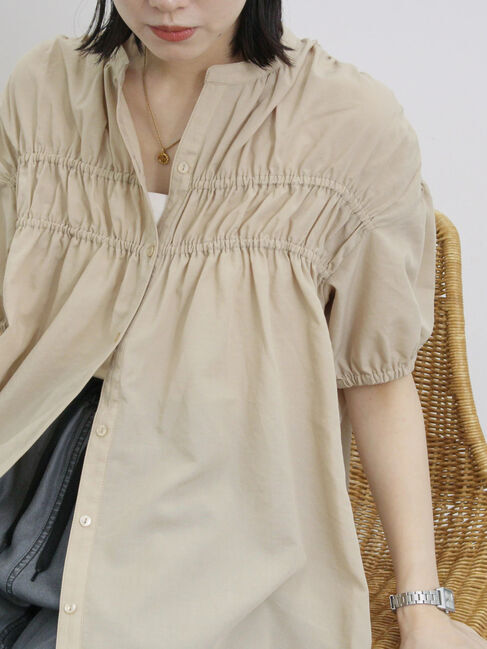 Samansa Mos2 blue「シャーリングチュニック」|シャツ・ブラウス|