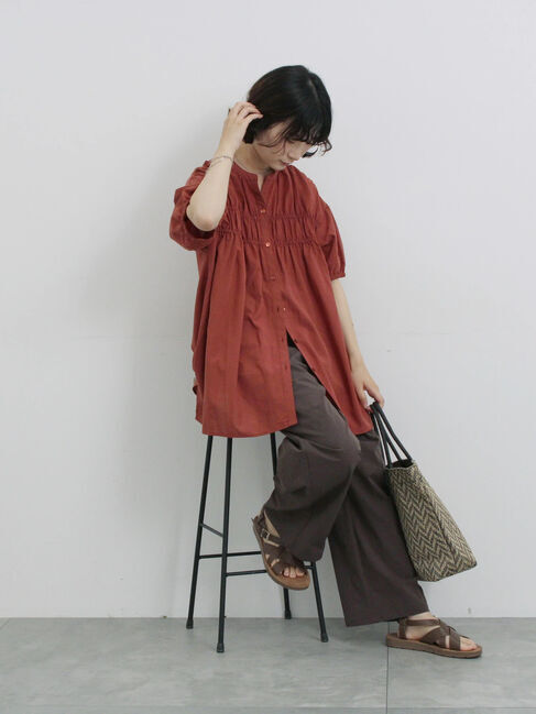 Samansa Mos2 blue「シャーリングチュニック」|シャツ・ブラウス|