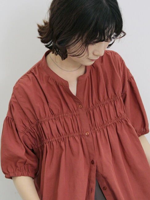 Samansa Mos2 blue「シャーリングチュニック」|シャツ・ブラウス|