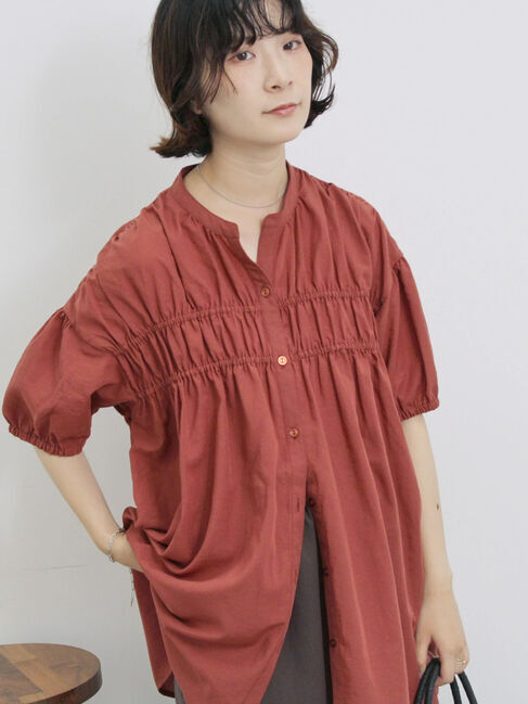 Samansa Mos2 blue「シャーリングチュニック」|シャツ・ブラウス|