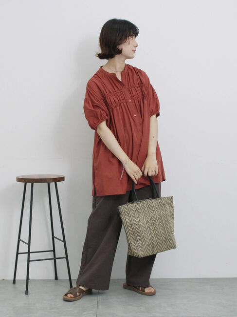 Samansa Mos2 blue「シャーリングチュニック」|シャツ・ブラウス|