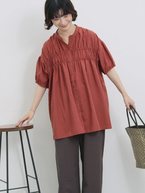 Samansa Mos2 blue「シャーリングチュニック」|シャツ・ブラウス|