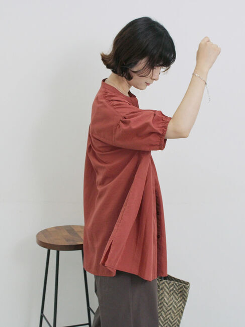 Samansa Mos2 blue「シャーリングチュニック」|シャツ・ブラウス|