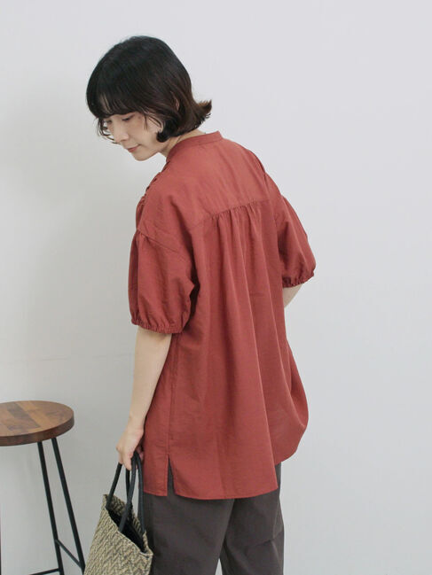 Samansa Mos2 blue「シャーリングチュニック」|シャツ・ブラウス|