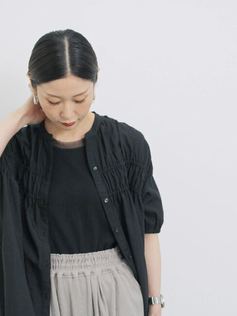 Samansa Mos2 blue「シャーリングチュニック」|シャツ・ブラウス|