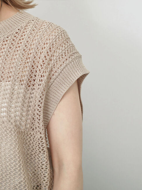 Samansa Mos2 blue「麻タッチパッチワークニットベスト」|ニット・セーター|