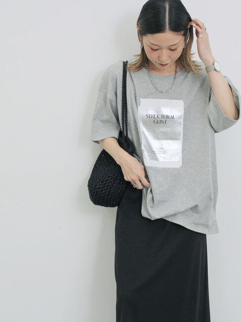 Samansa Mos2 blue「◎箔プリントTシャツ」|Tシャツ・カットソー|