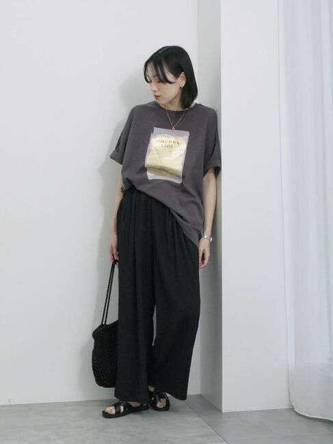 Samansa Mos2 blue「◎箔プリントTシャツ」|Tシャツ・カットソー|