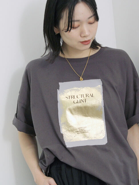 Samansa Mos2 blue「◎箔プリントTシャツ」|Tシャツ・カットソー|