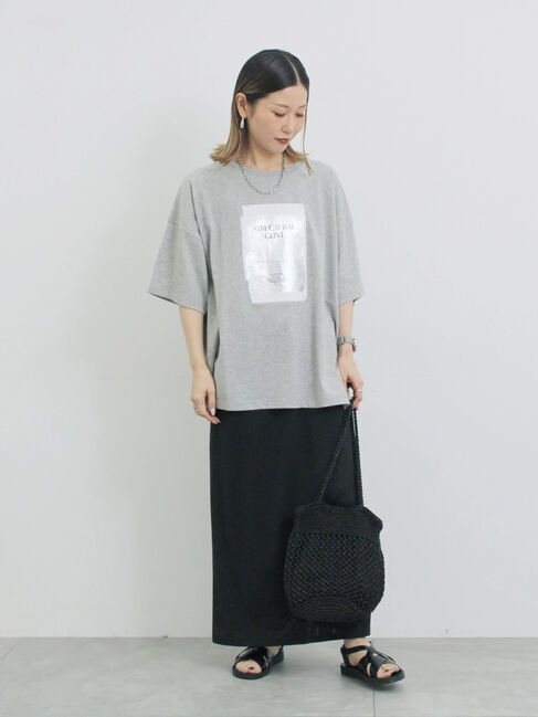 Samansa Mos2 blue「◎箔プリントTシャツ」|Tシャツ・カットソー|