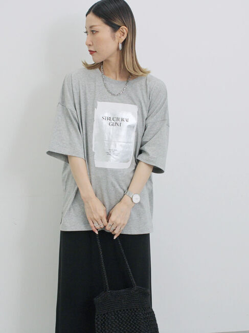 Samansa Mos2 blue「◎箔プリントTシャツ」|Tシャツ・カットソー|