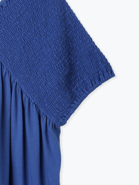 Samansa Mos2 blue「◎【接触冷感】シャーリングVネックプルオーバー」|Tシャツ・カットソー|