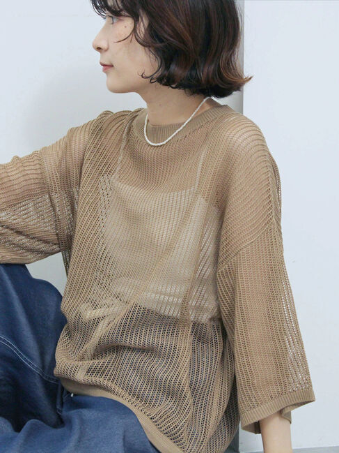 Samansa Mos2 blue「メッシュプルオーバー」|ニット・セーター|