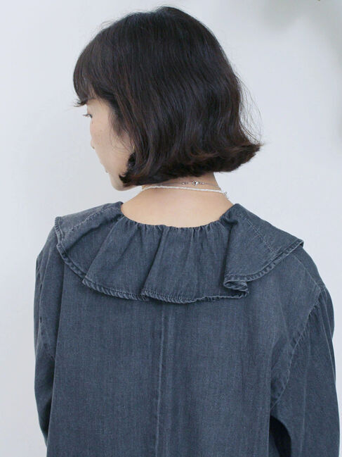 Samansa Mos2 blue「【ECO DENIM 】フリルブラウス」|シャツ・ブラウス|