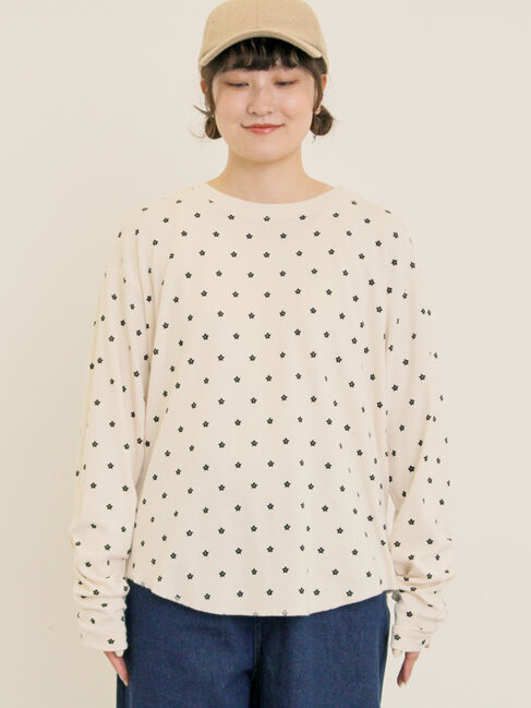 Samansa Mos2「リップル柄アソート袖シャーリングカットソー」|Tシャツ・カットソー|