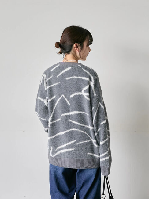 Samansa Mos2 blue「◎ニュアンス柄ニットCD」|カーディガン|