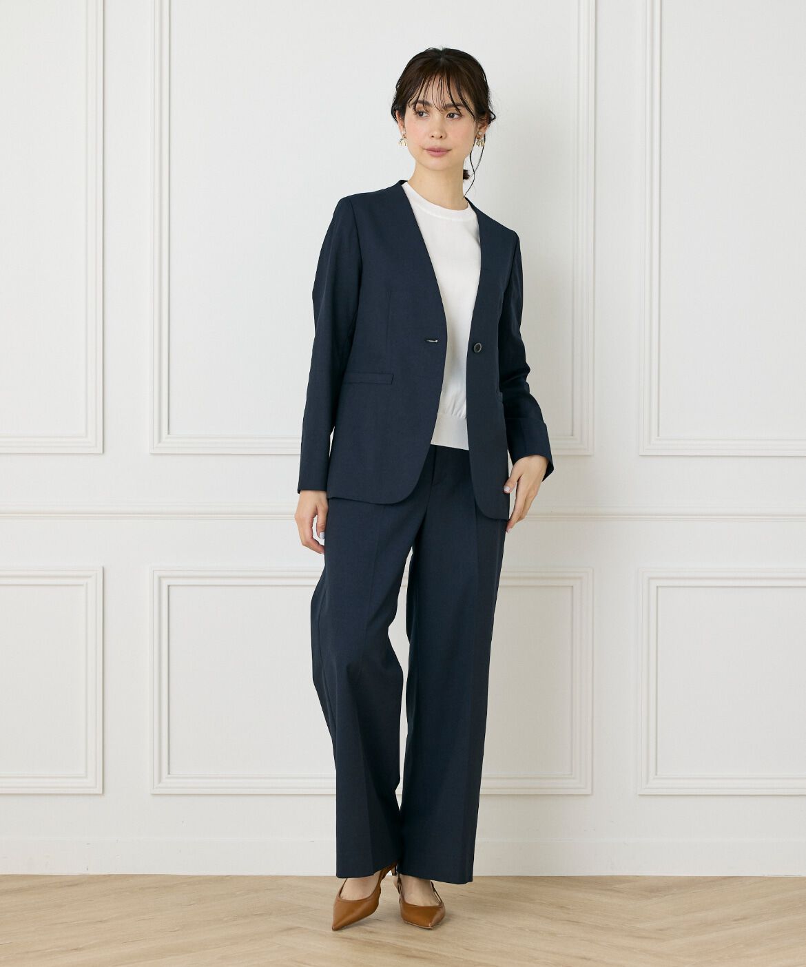 INED「綿麻ノーカラージャケット」|ノーカラージャケット|