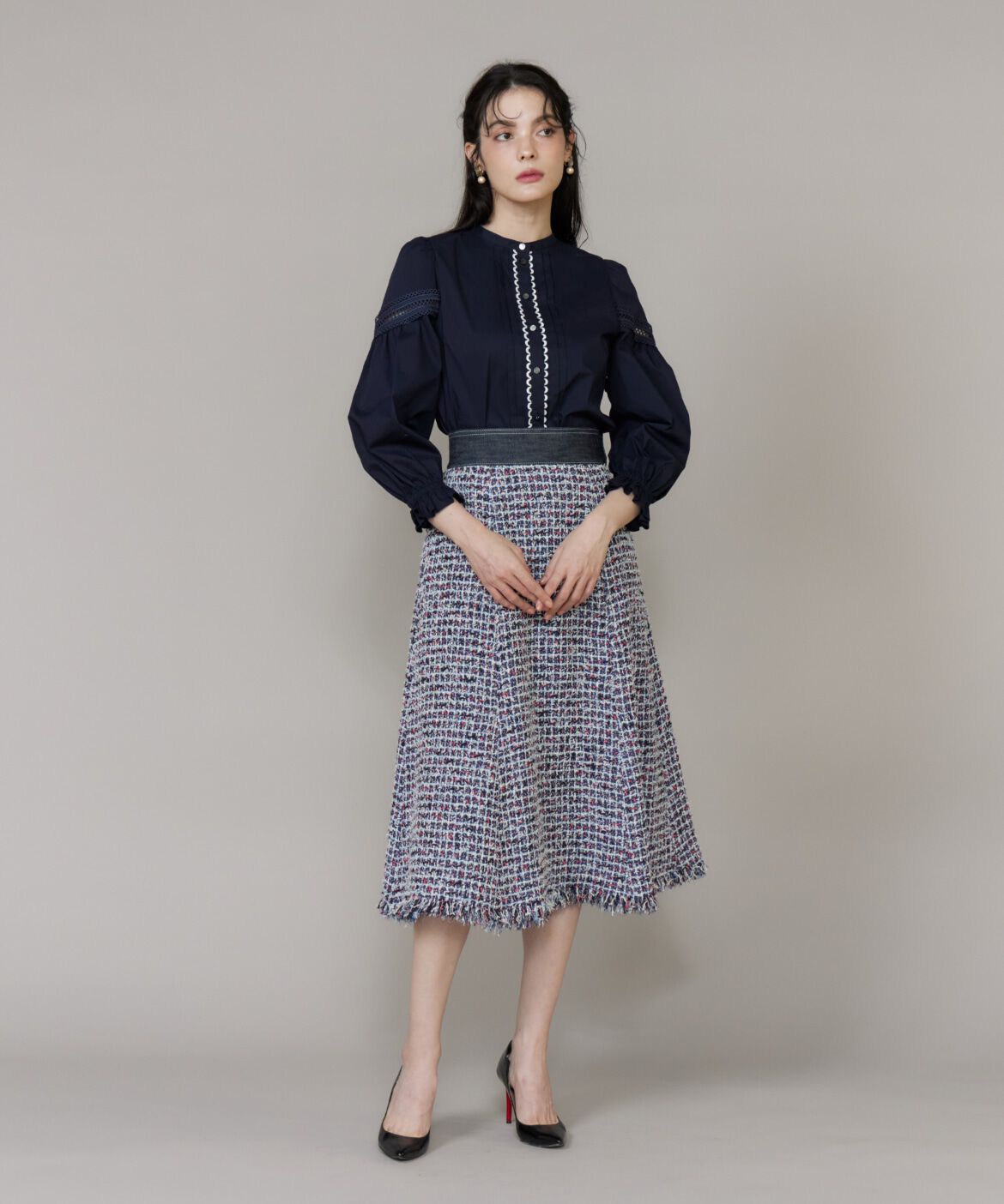 Maglie le cassetto「《M Maglie le cassetto》デニムファンシーツイードスカート」|フレア|