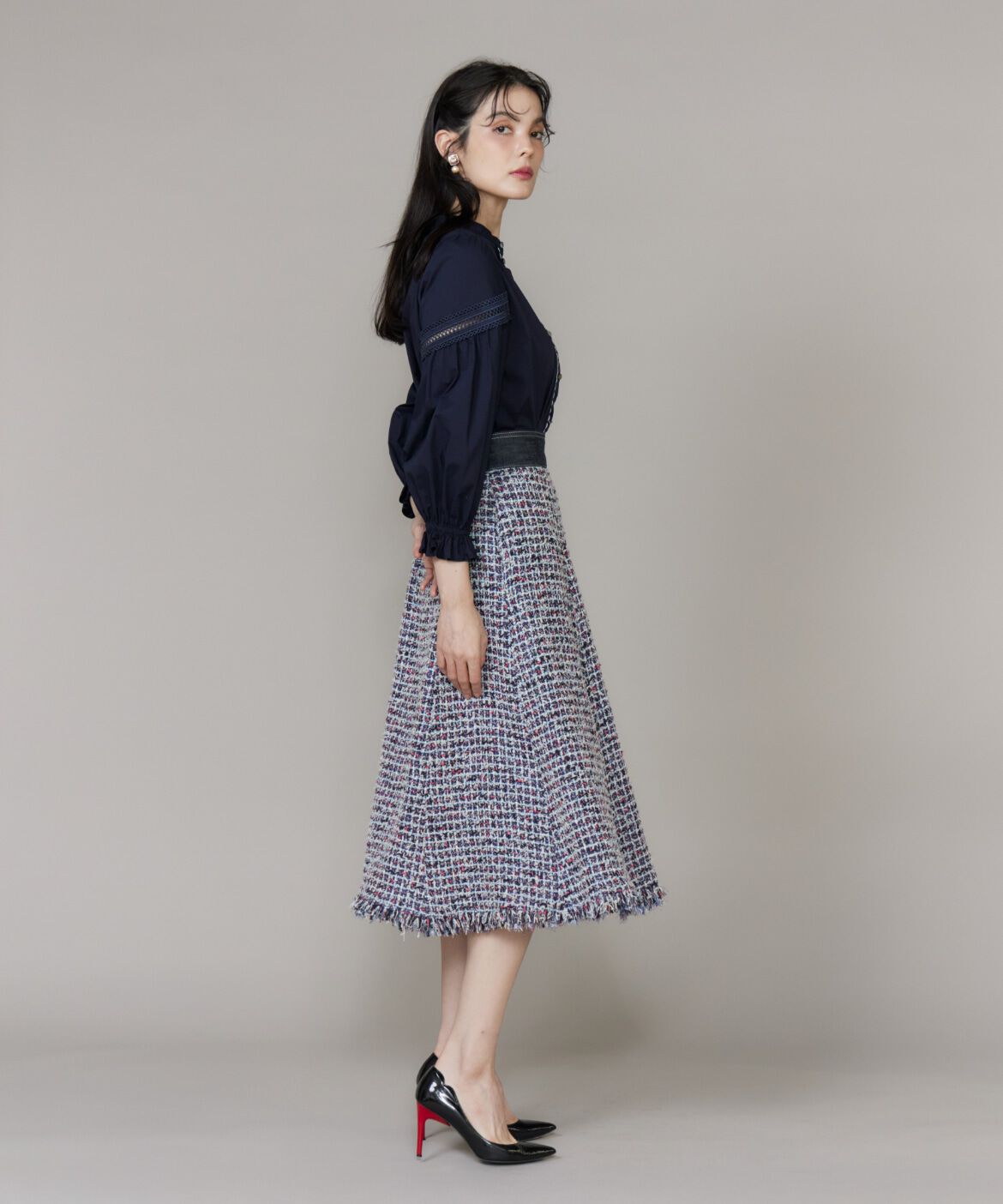 Maglie le cassetto「《M Maglie le cassetto》デニムファンシーツイードスカート」|フレア|