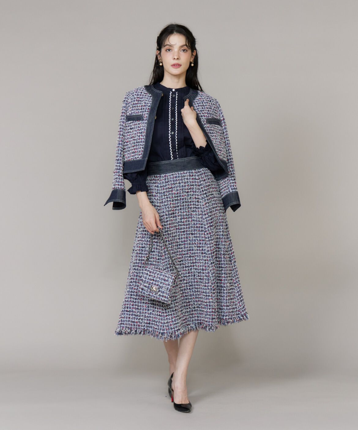 Maglie le cassetto「《M Maglie le cassetto》デニムファンシーツイードスカート」|フレア|