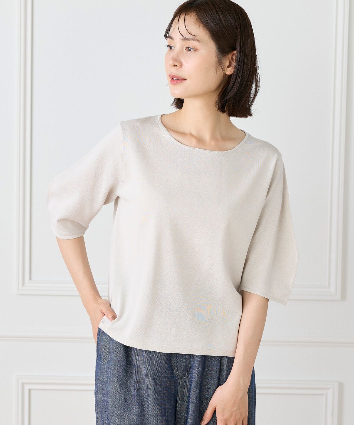 Le Souk「《大きいサイズ》ボートネックプルオーバー」|ニット・セーター|グレーベージ 3