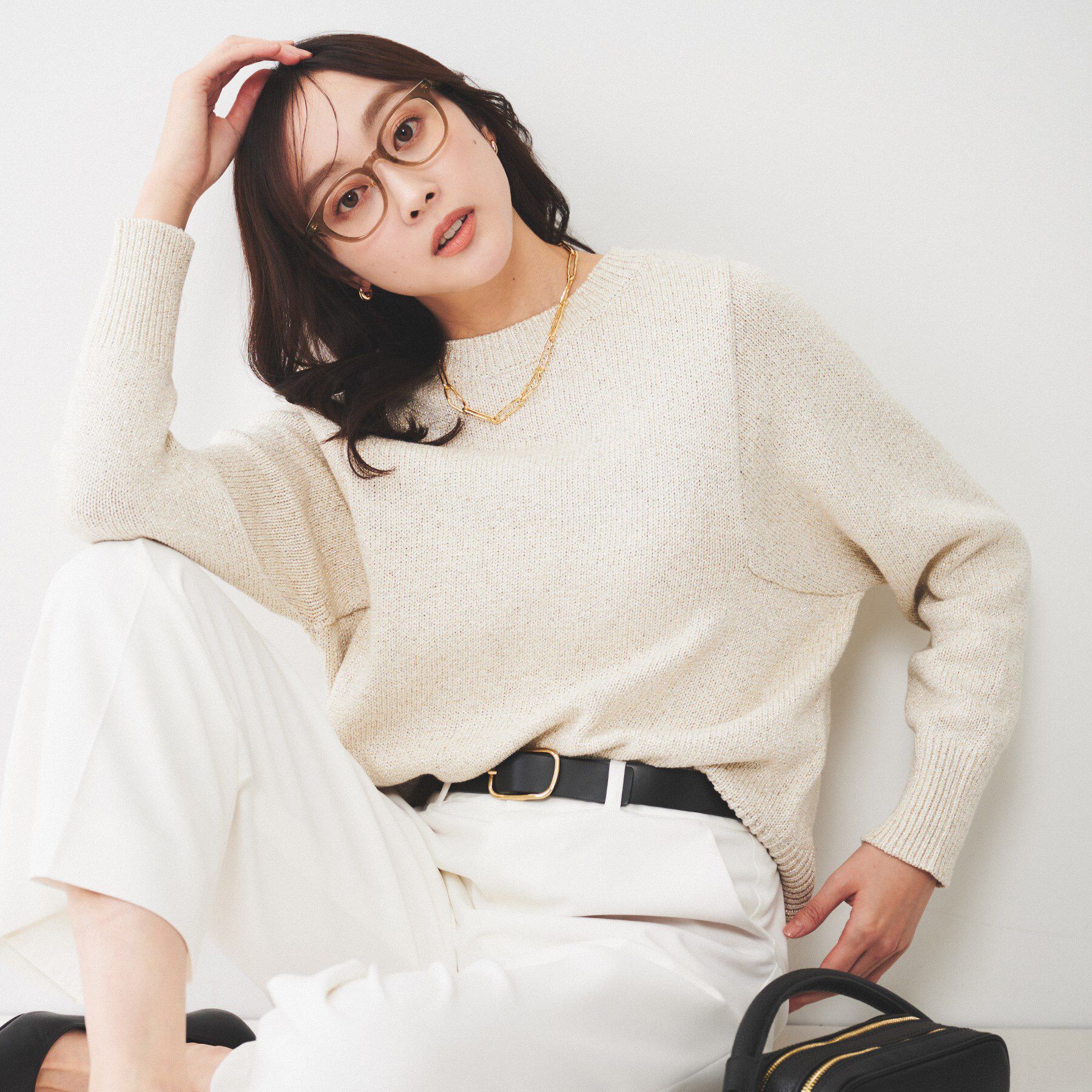 UNTITLED「【ゆったり/洗える】ラメ入りローゲージニット」|ニット・セーター|