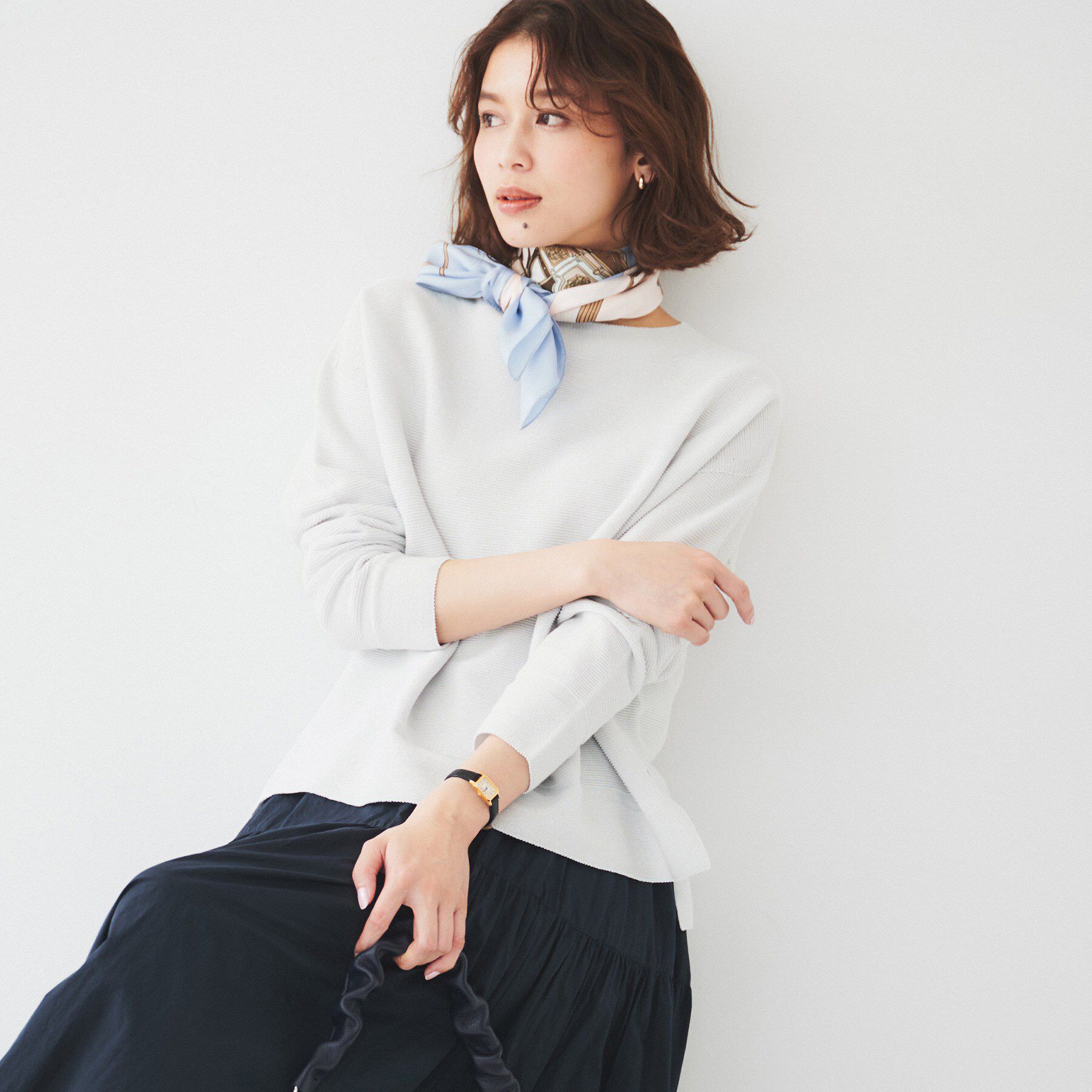 UNTITLED「【体型カバー/春素材】コットン混 ガーターニット」|ニット・セーター|