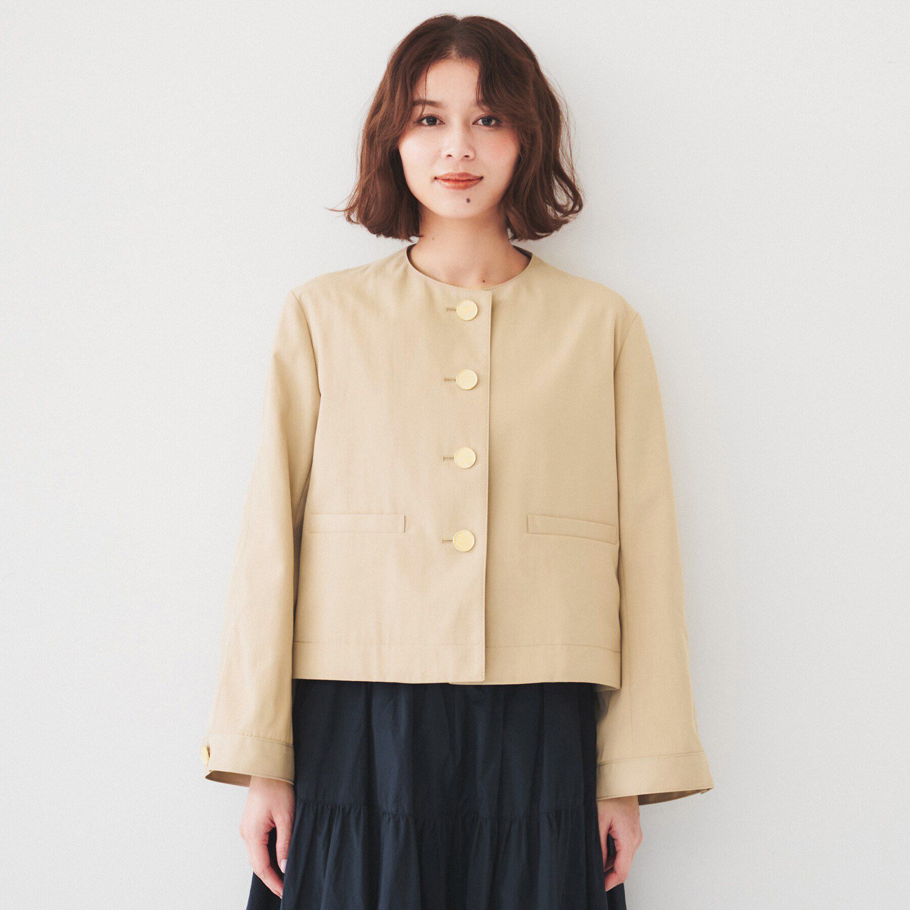 UNTITLED「【きれいめ/軽羽織り】コットンライク クルーネックジャケット」|ノーカラージャケット|
