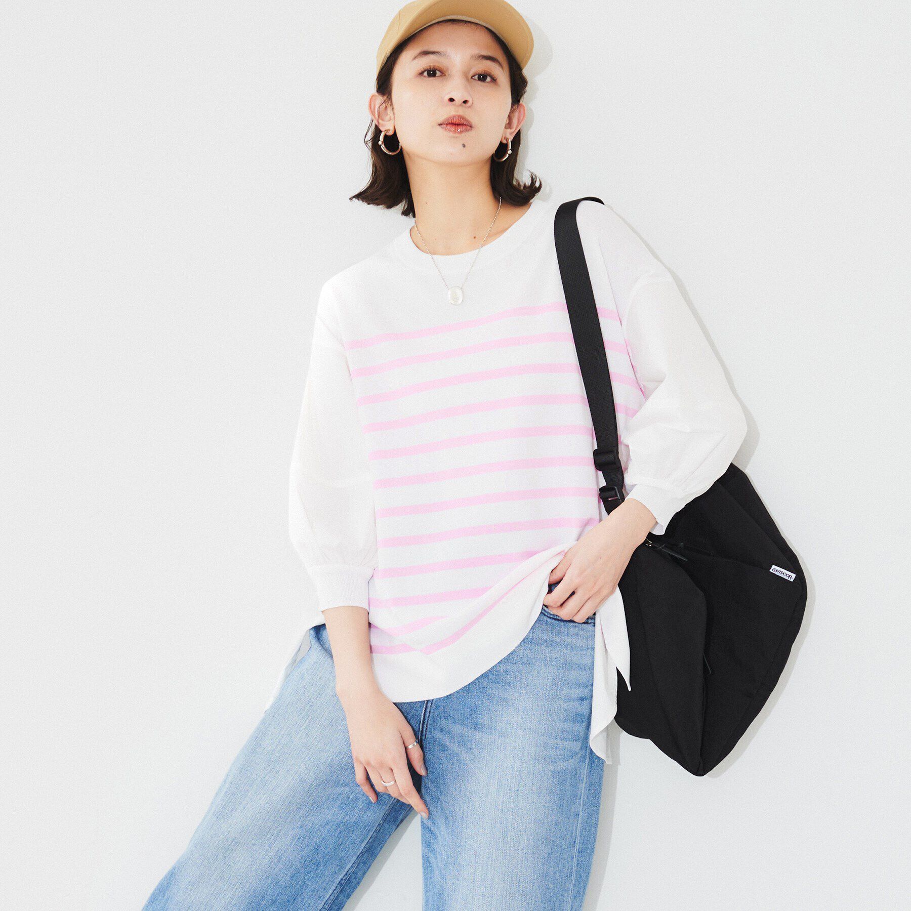 UNTITLED「【TORRAZZO DONNA】ハイブリッドボーダートップス」|Tシャツ・カットソー|ピンク(372)