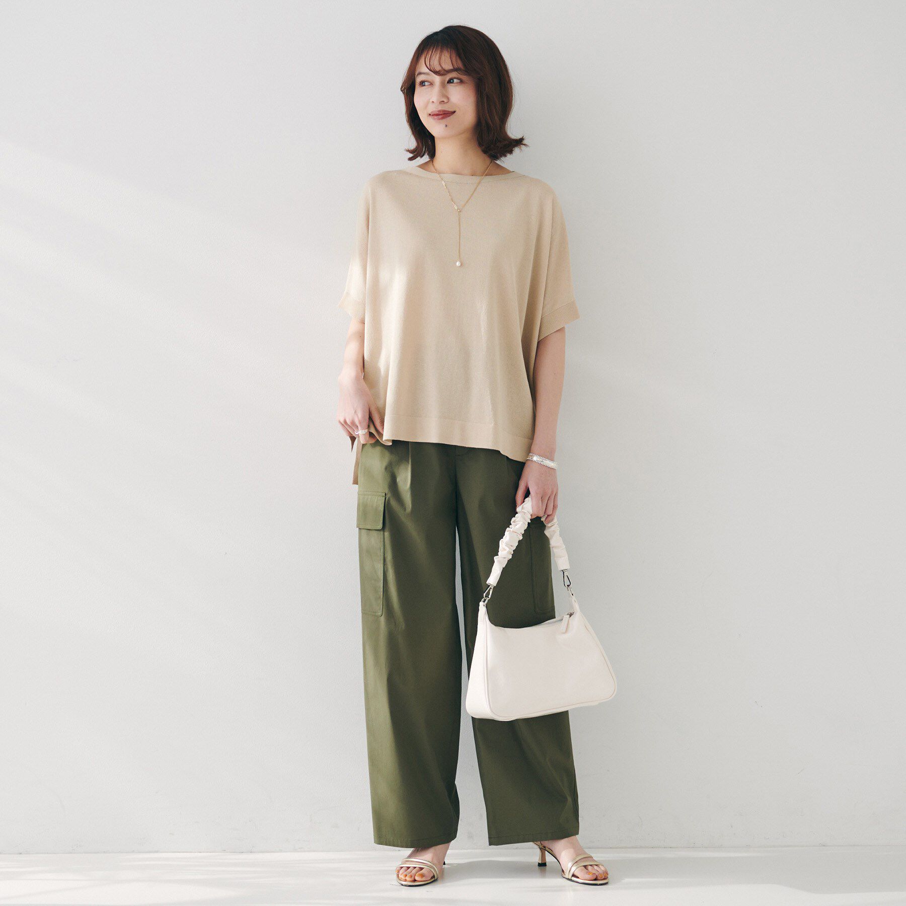 UNTITLED「【体型カバー/手洗い可】コットンリネン ワイドプルオーバーニット」|ニット・セーター|