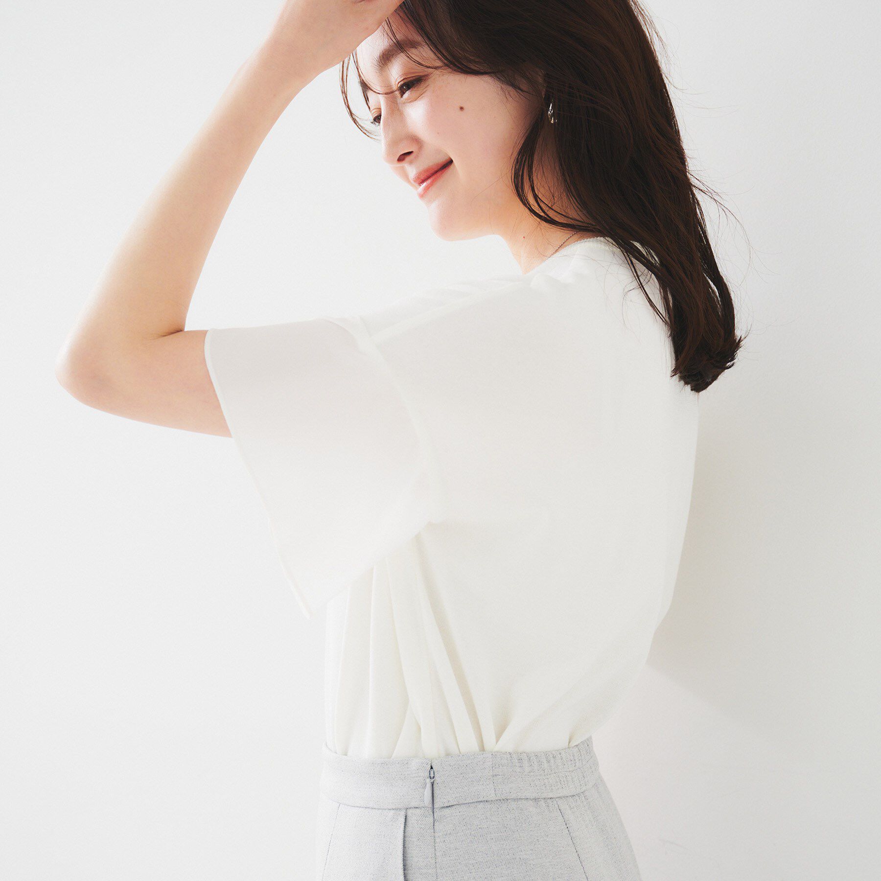 UNTITLED「【洗える/体型カバー】袖異素材プルオーバーニット」|ニット・セーター|