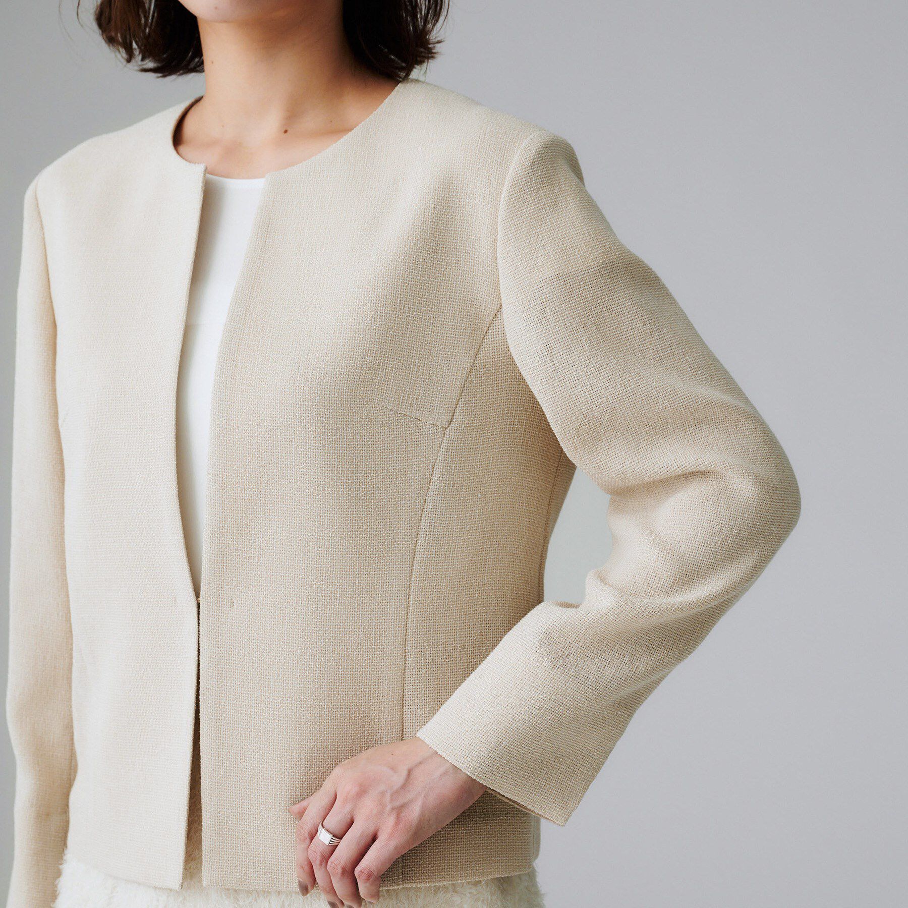 UNTITLED「【短丈/日本製】カラミ風メッシュ ノーカラージャケット」|ノーカラージャケット|