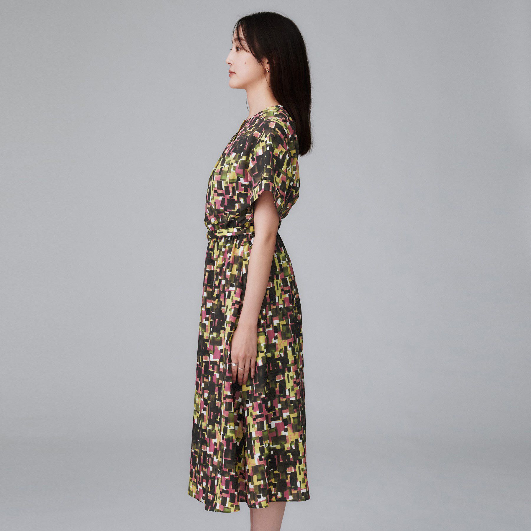 UNTITLED「【洗える/前開きボタン/ベルト付】ブロック柄ワンピース」|ワンピース|