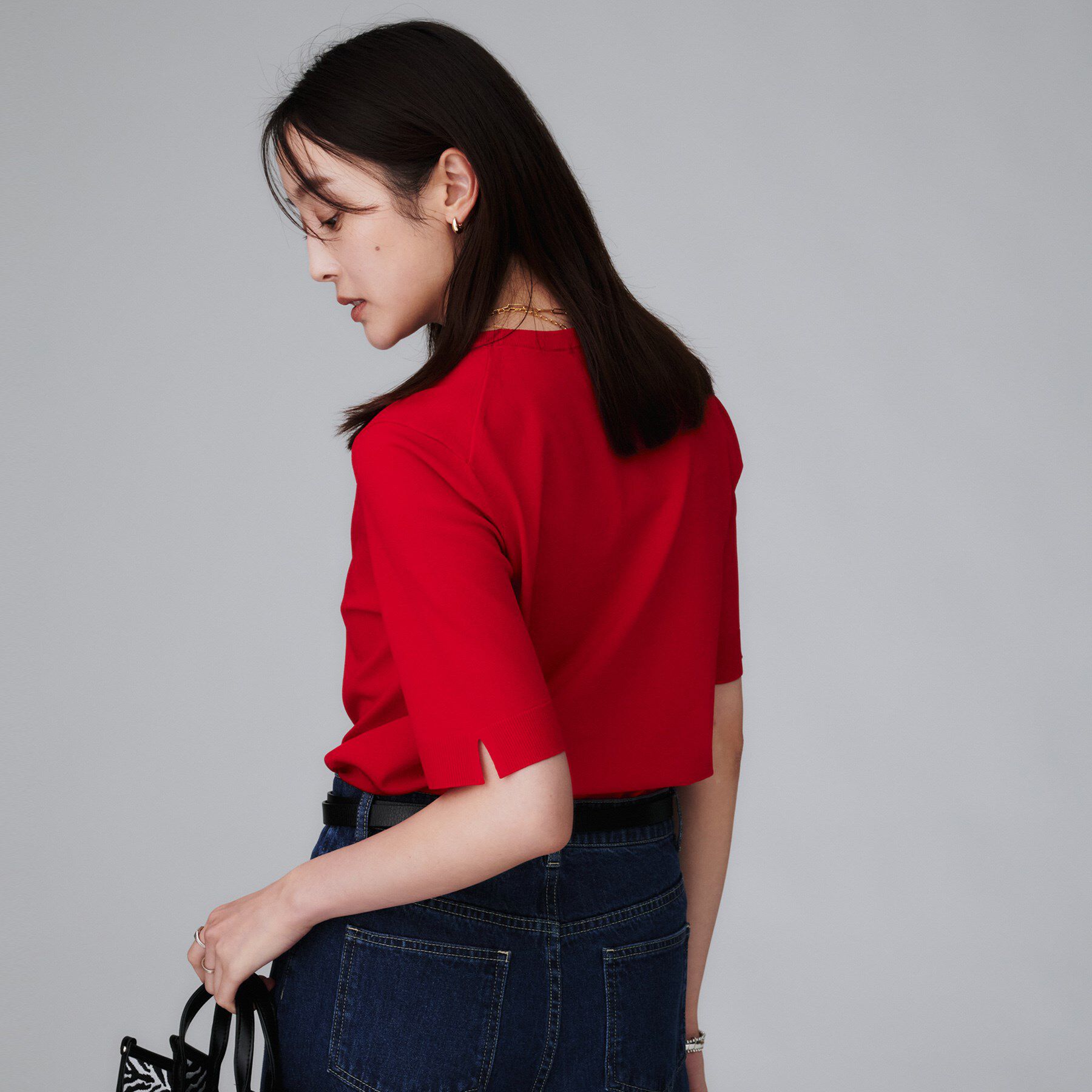 UNTITLED「【アンサンブル可/薄手/洗える】5分袖クルーニット」|ニット・セーター|