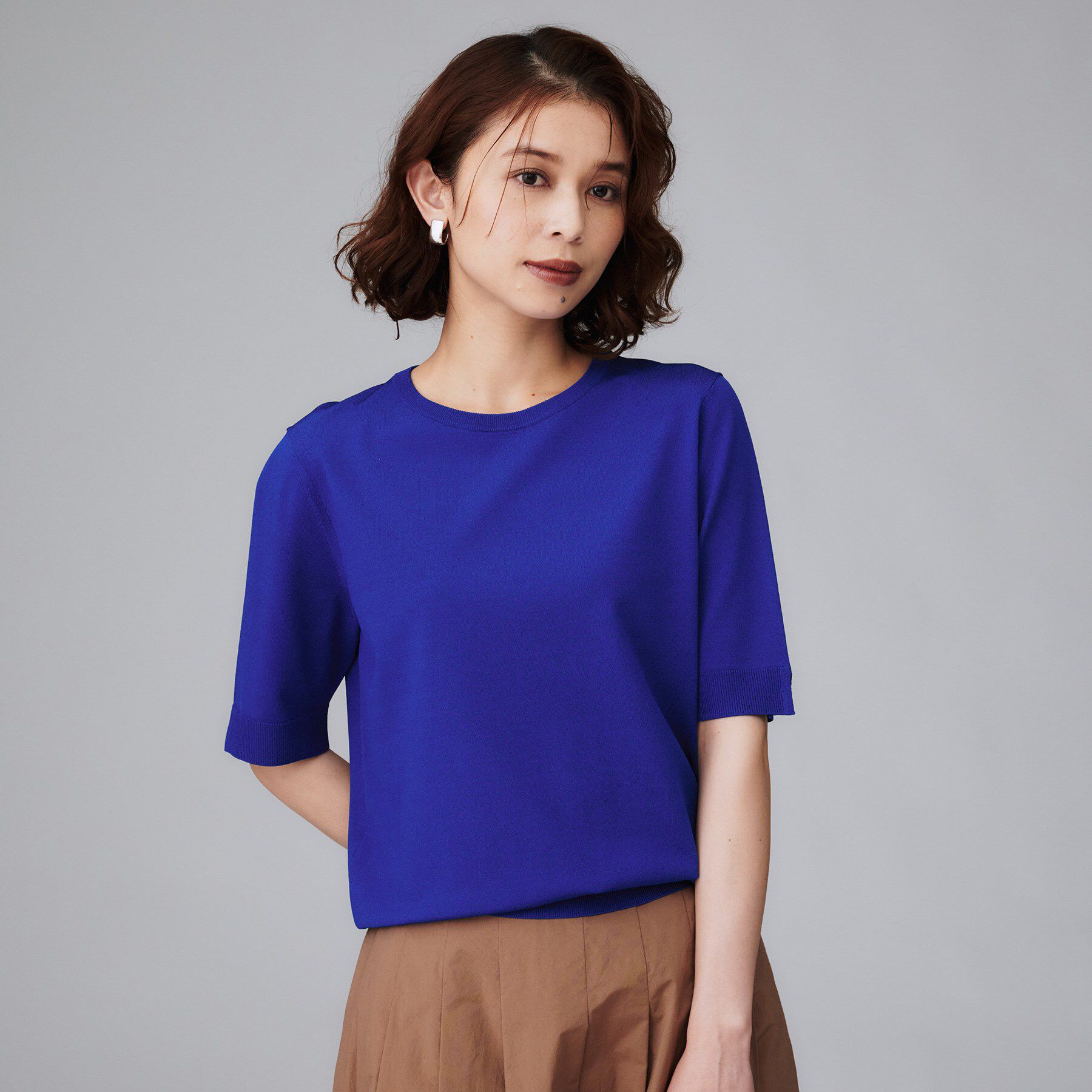 UNTITLED「【アンサンブル可/薄手/洗える】5分袖クルーニット」|ニット・セーター|