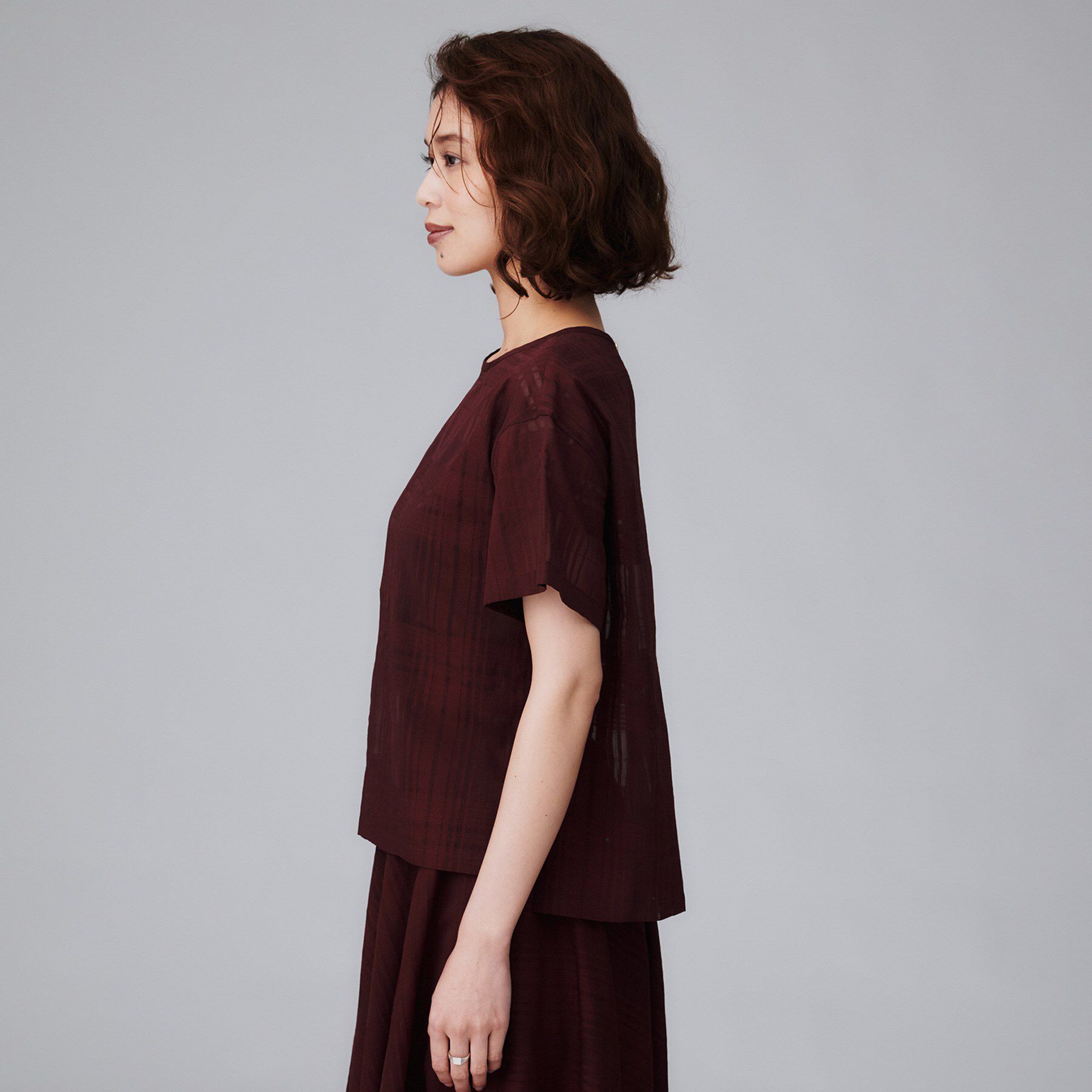 UNTITLED「【セットアップ可/エレガント】シアーチェックTブラウス」|シャツ・ブラウス|