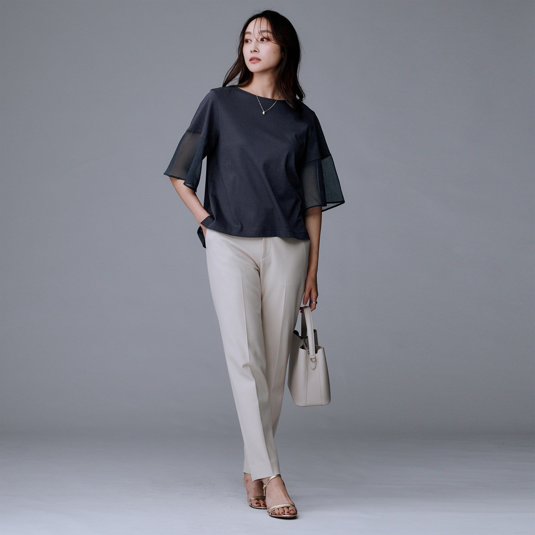 UNTITLED「【洗える/五分袖】シアースリーブ プルオーバー」|Tシャツ・カットソー|