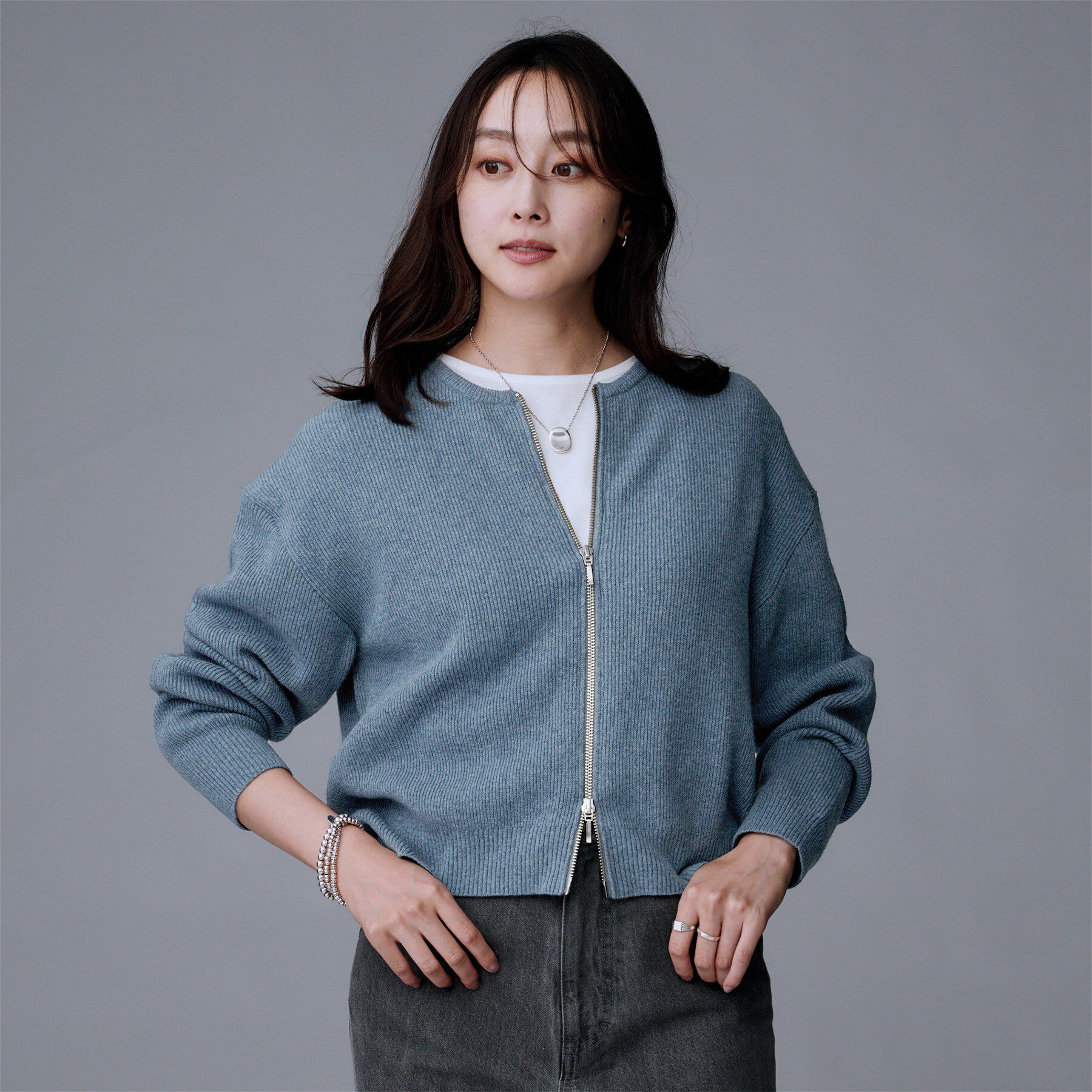 UNTITLED「【ゆったりサイズ／着丈短め】ジップニットカーディガン」|カーディガン|