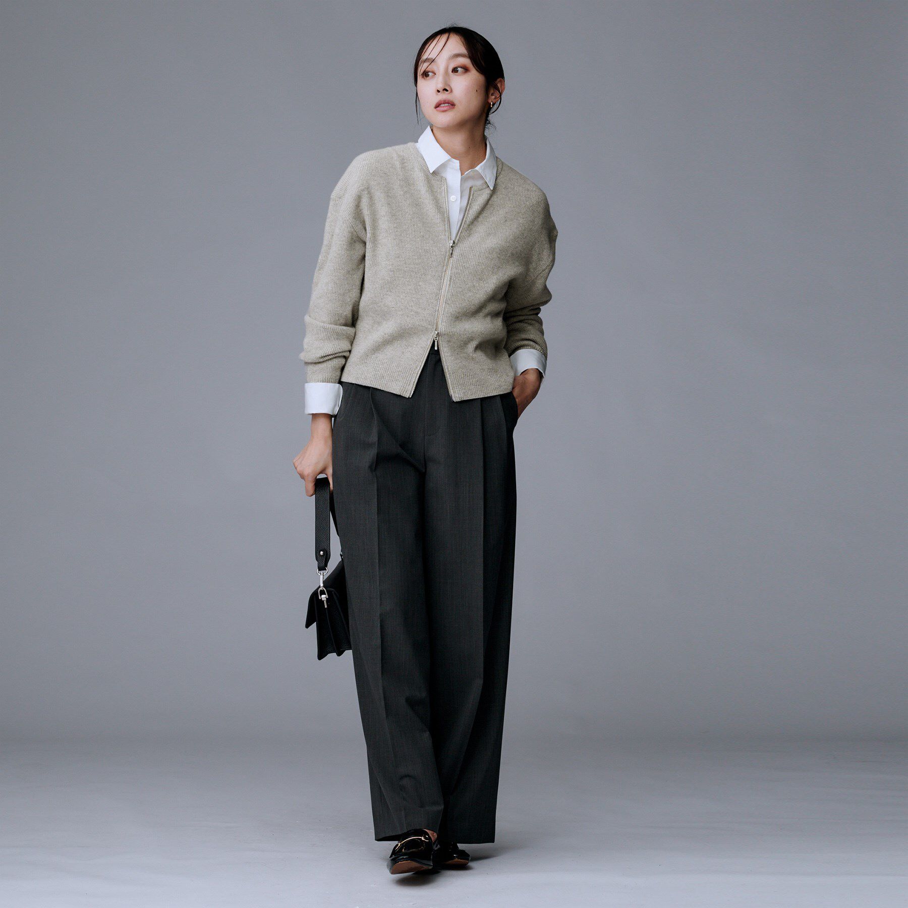 UNTITLED「【ゆったりサイズ／着丈短め】ジップニットカーディガン」|カーディガン|