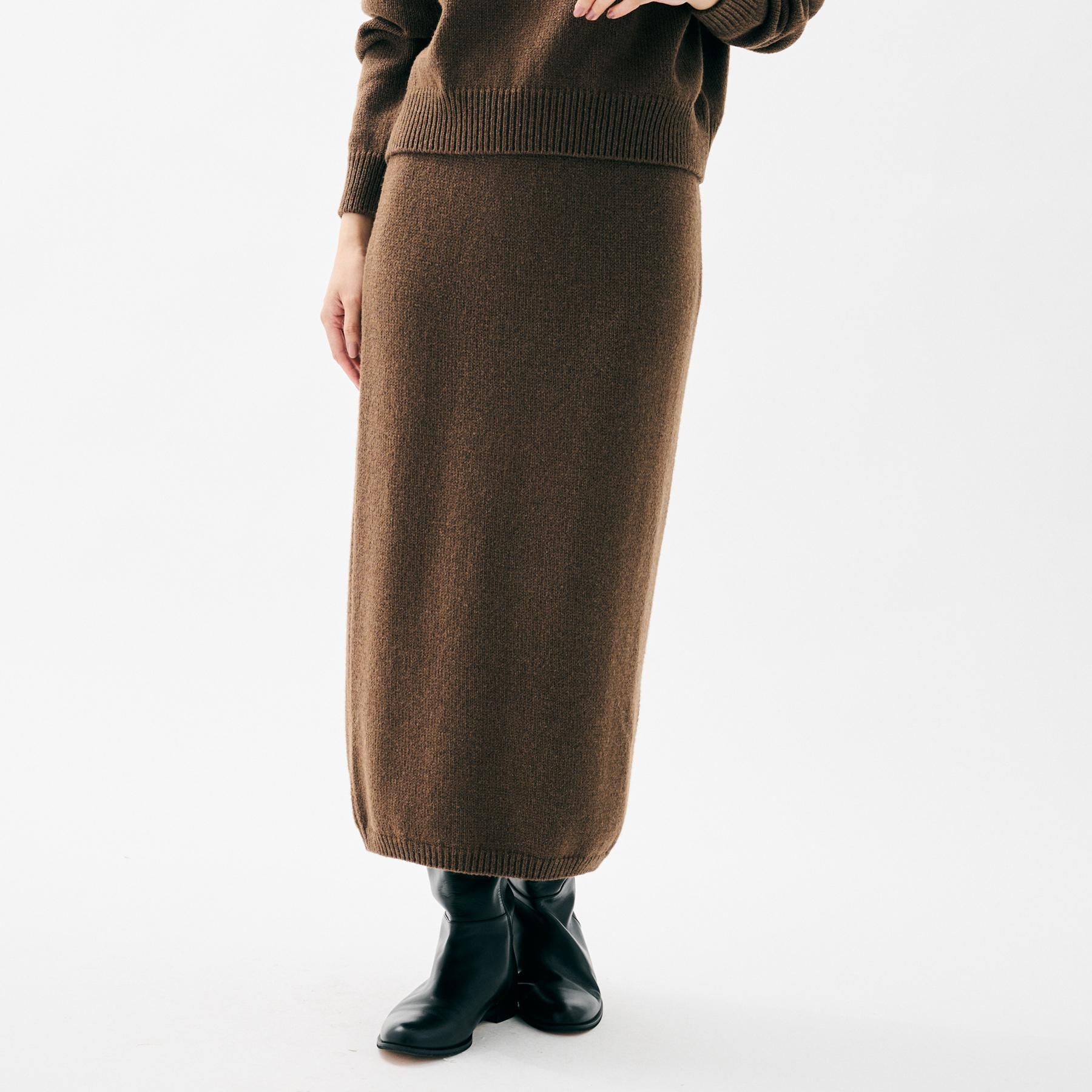 UNTITLED「【セットアップ可/ウエストゴム】ラメニットナロースカート」|スカート|ブラウン(043)