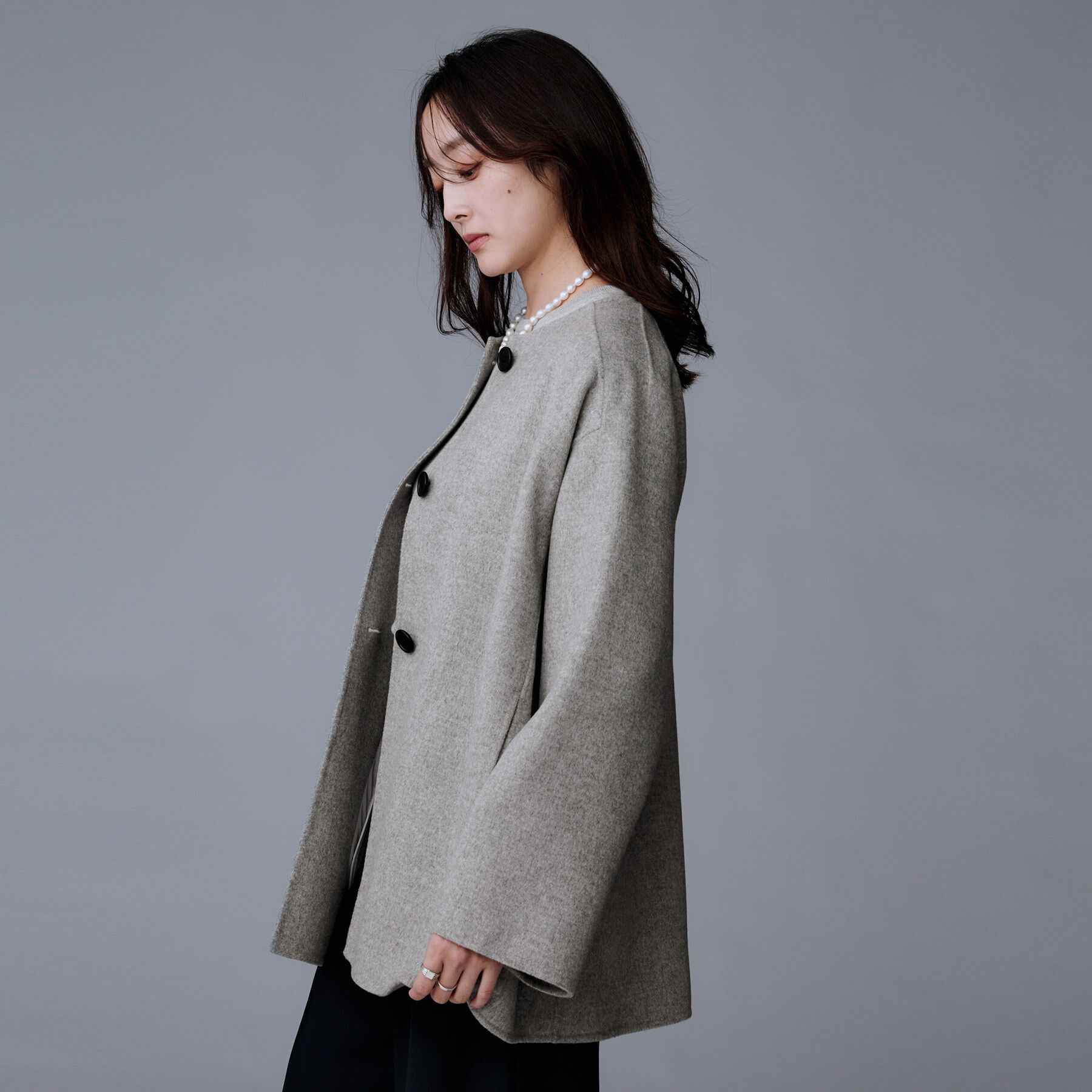 UNTITLED「【ミディ丈/軽やか】セミラグランリバー コート」|ノーカラーコート|