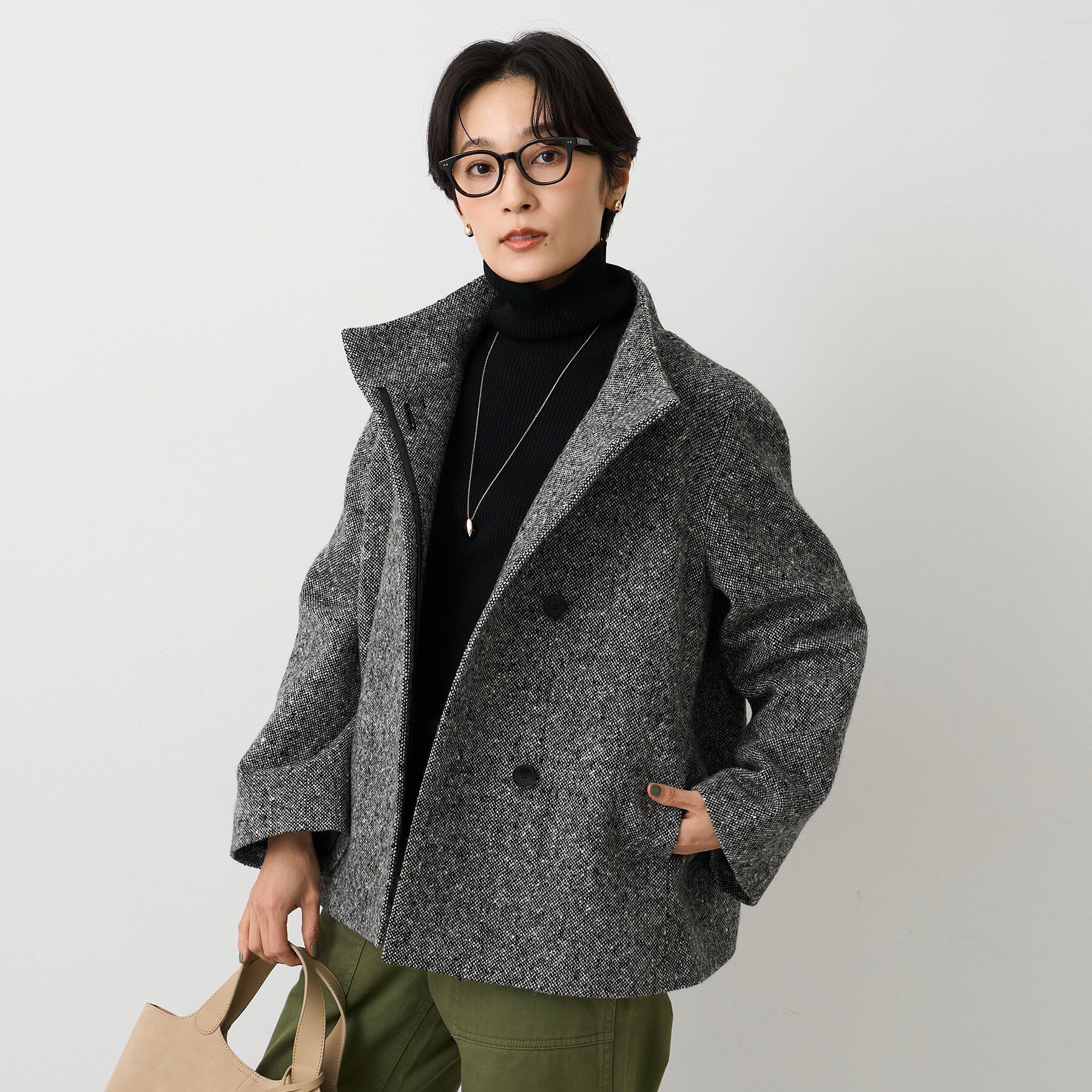 UNTITLED「【スタンドカラー/オンオフ使える】クラシカルツイードコート」|その他|ブラック(019)