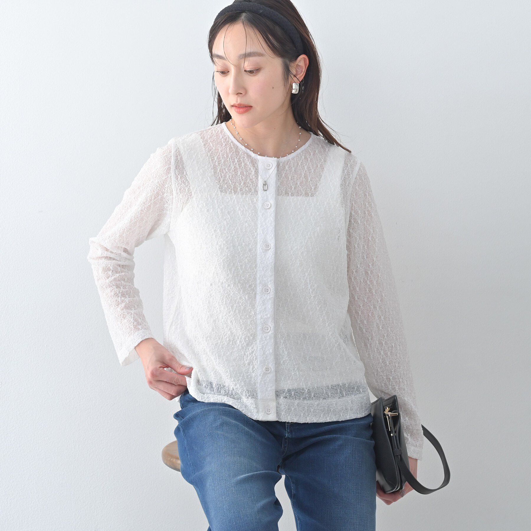 UNTITLED「【古畑星夏さん着用/シアー】ストレッチレースカーディガン」|カーディガン|ホワイト(001)