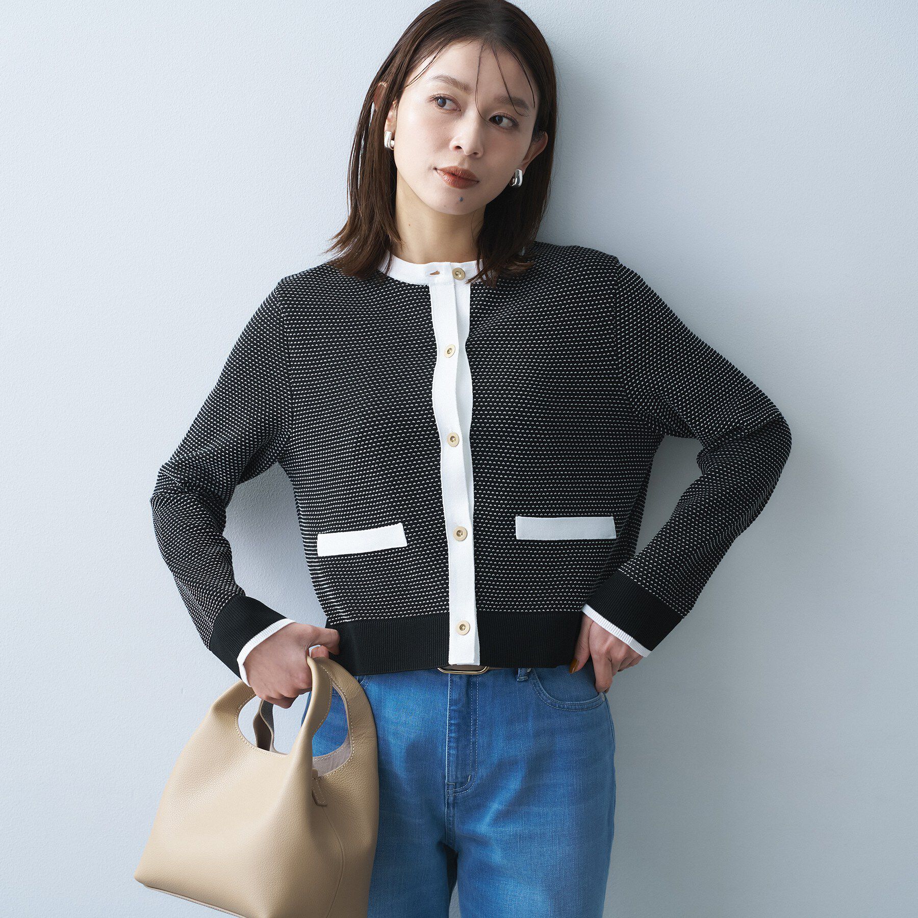 UNTITLED「【セットアップ可/ツイード風】配色ハイゲージニットカーディガン」|カーディガン|