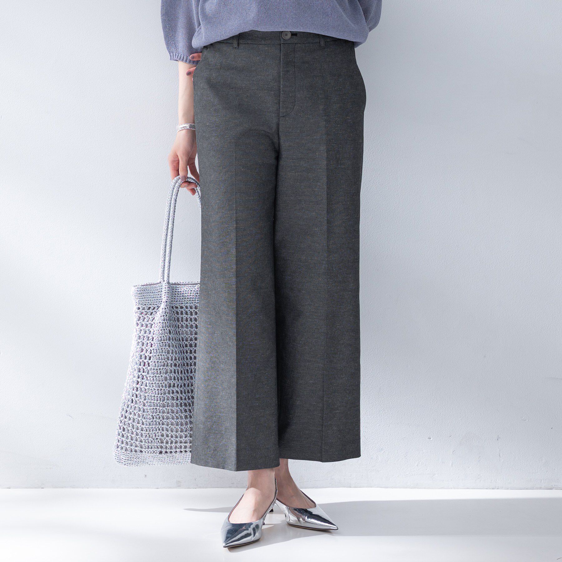 UNTITLED「【接触冷感/洗える/後ろウエストゴム】オックスワイドパンツ」|その他|ブラック(019)