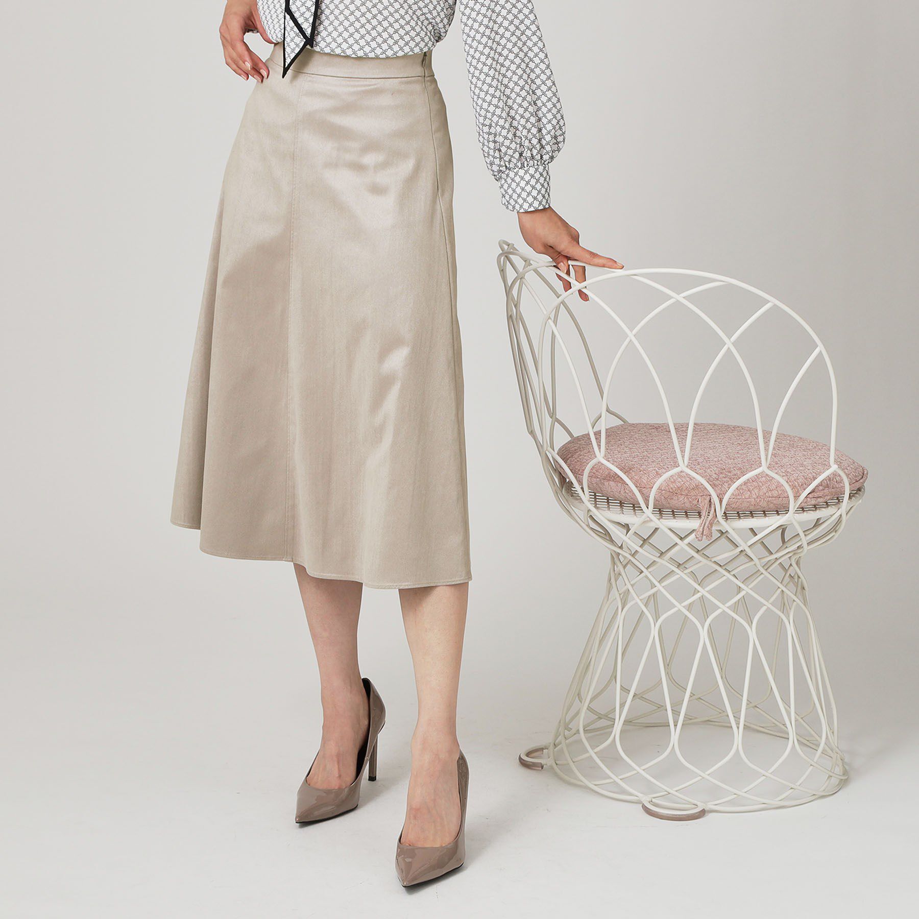 COUP DE CHANCE「【手洗い可／日本製／セットアップ可】スェード調素材フレアスカート」|スカート|ライトグレー(011