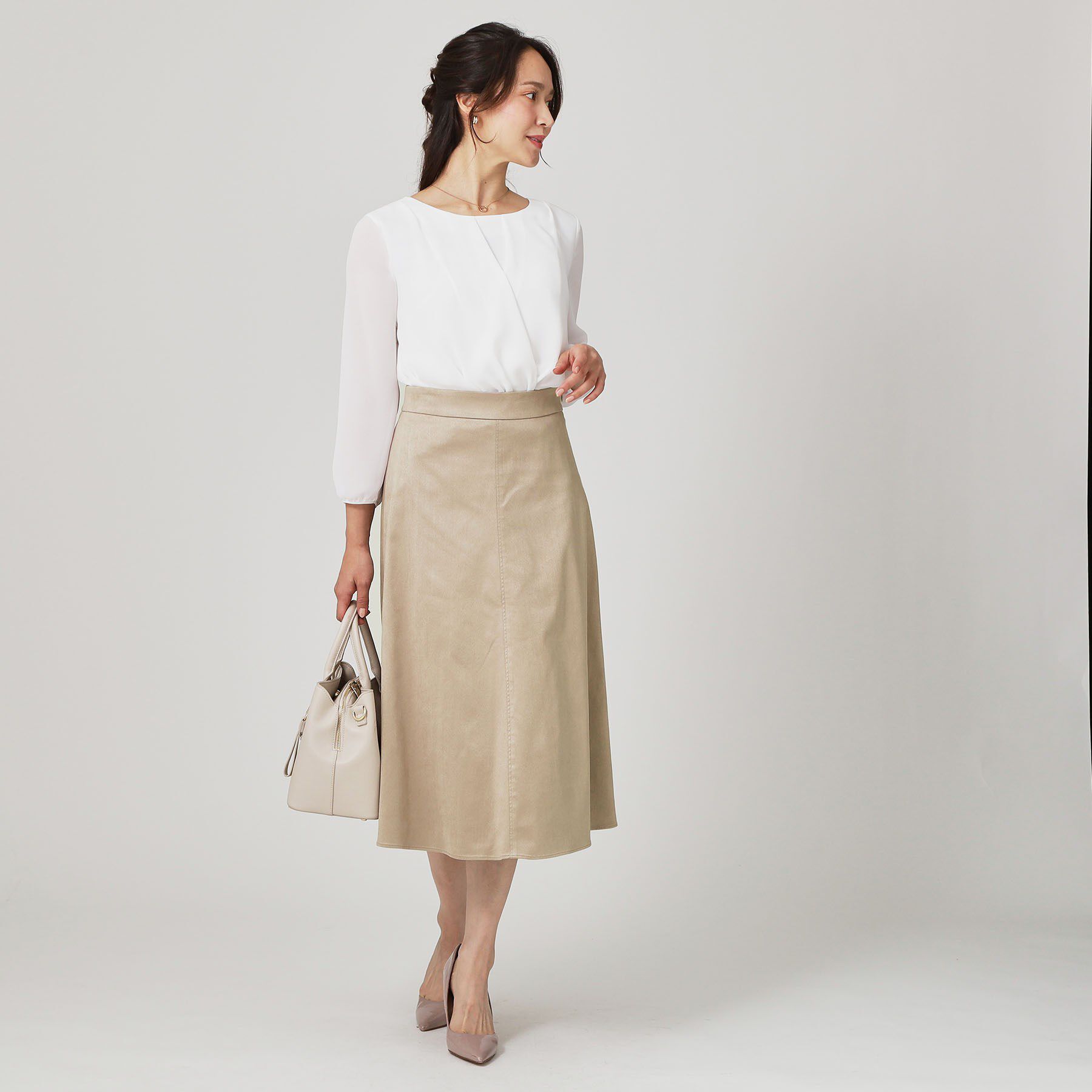 COUP DE CHANCE「【手洗い可／日本製／セットアップ可】スェード調素材フレアスカート」|スカート|